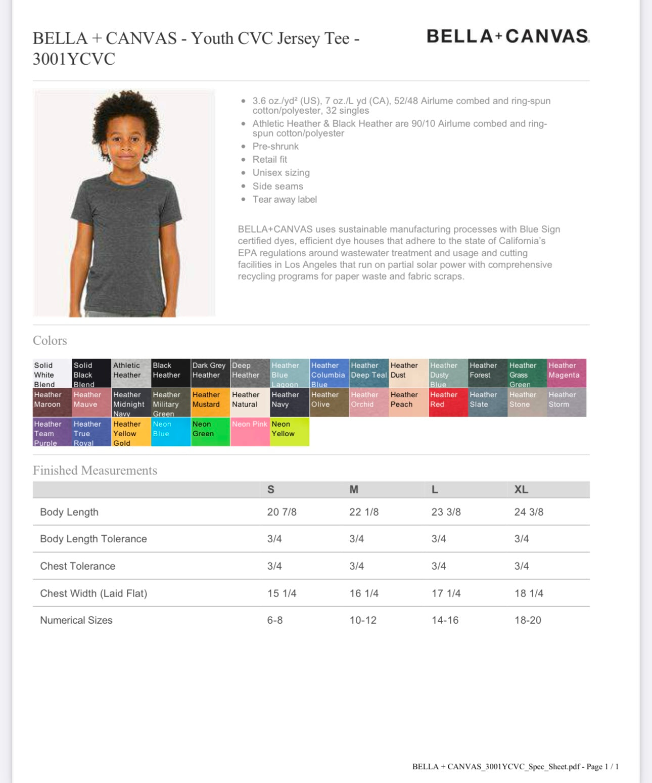 YOUTH XL HEATHER GRASS GREEN BELLA + CANVAS-YOUTH CVC JERSEY TEE-3001YCVC