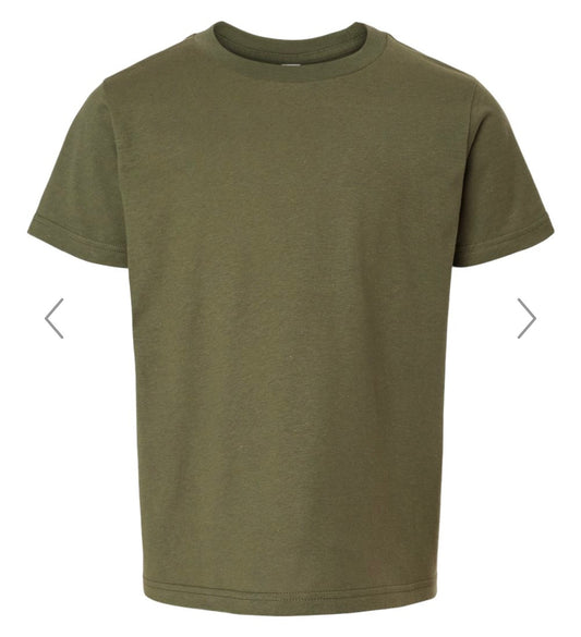 YOUTH XS MILITARY GREEN TULTEX - YOUTH FINE JERSEY T-SHIRT - 235