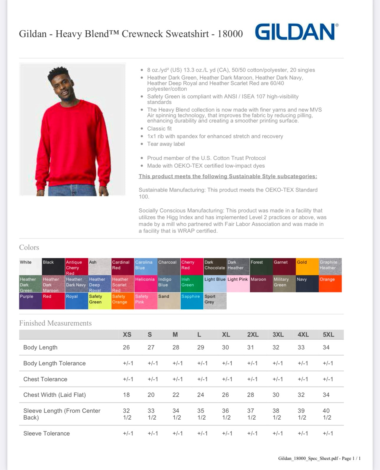 XL RED GILDAN-HEAVY BLEND CREWNECK SWEATSHIRT