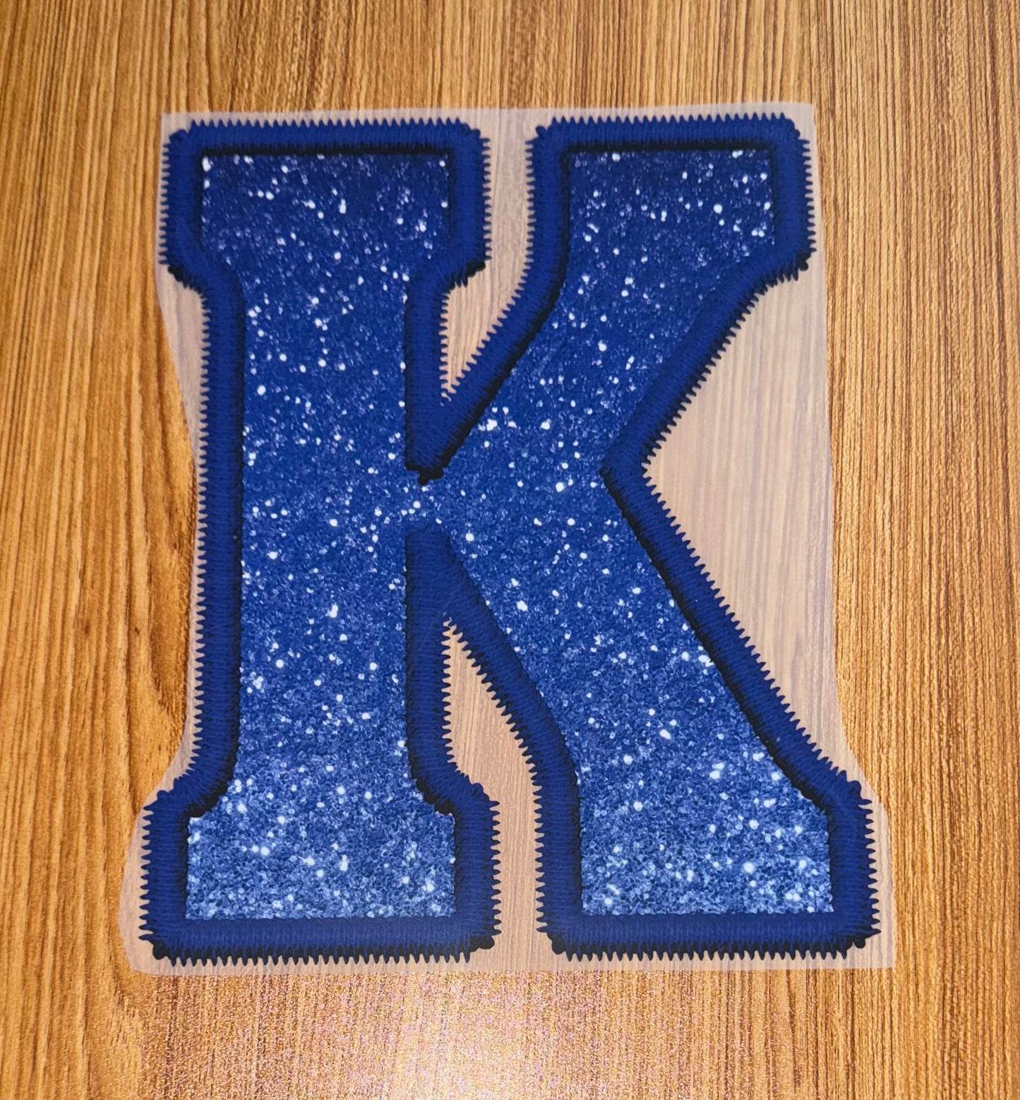 K BLUE FAUX GLITTER EMBROIDERY PRINT