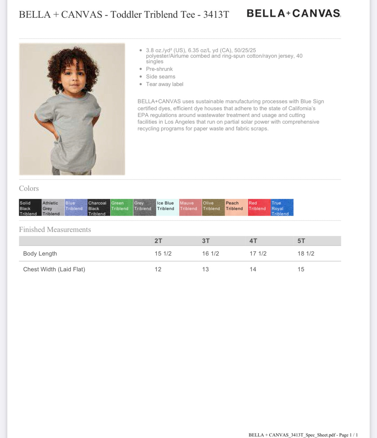 3T OLIVE TRIBLEND BELLA + CANVAS - TODDLER TRIBLEND TEE - 3413T