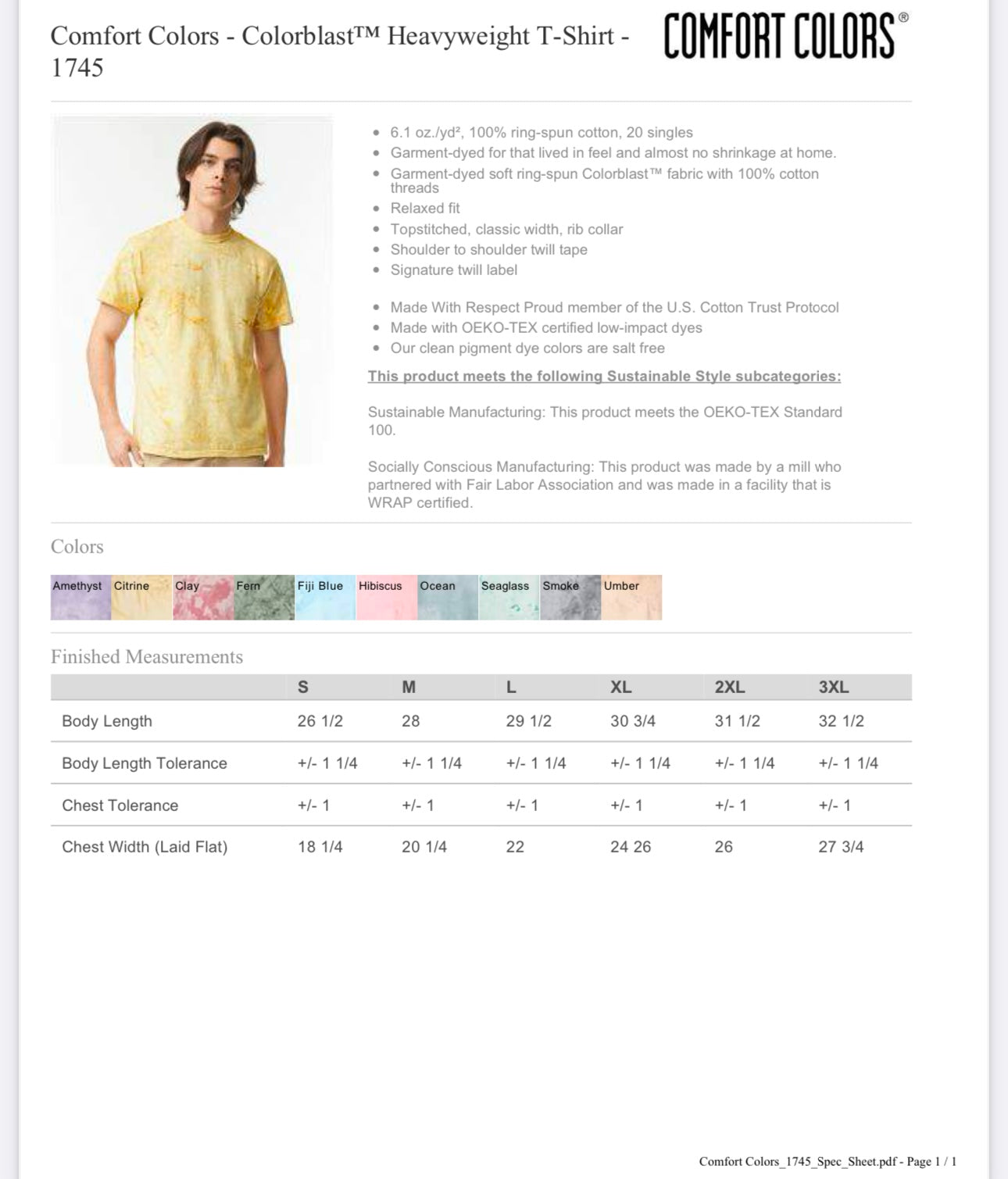 MEDIUM SMOKE COMFORT COLORS - COLORBLAST HEAVYWEIGHT T-SHIRT - 1745