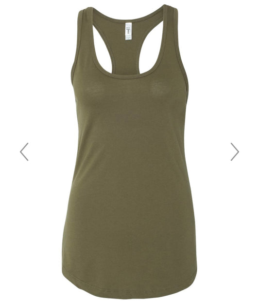 SMALL MILITARY GREEN NEXT LEVEL - WOMEN’S IDEAL RACERBACK TANK - 1533