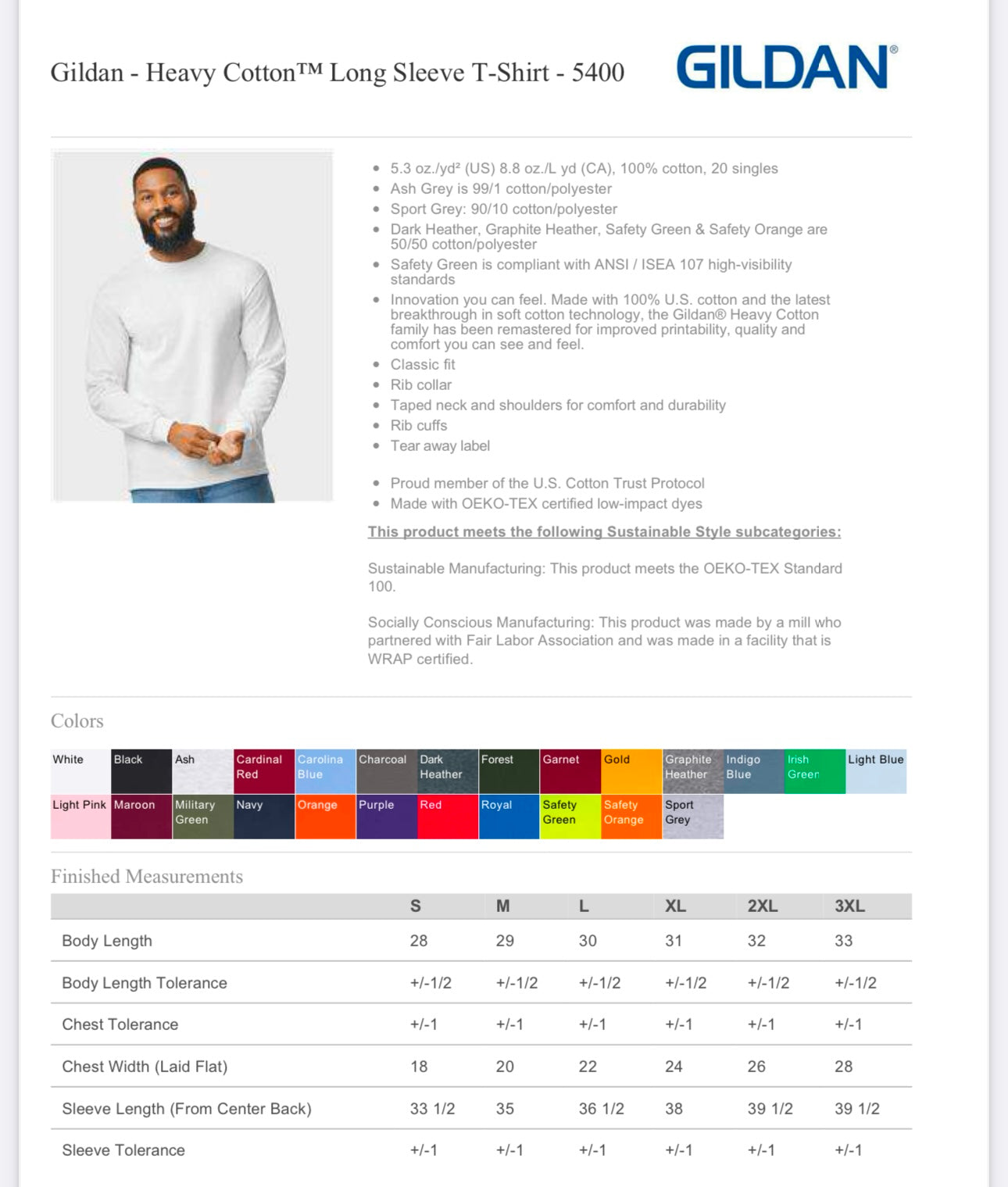 MEDIUM SPORT GREY GILDAN HEAVY COTTON LONG SLEEVE T-SHIRT - 5400
