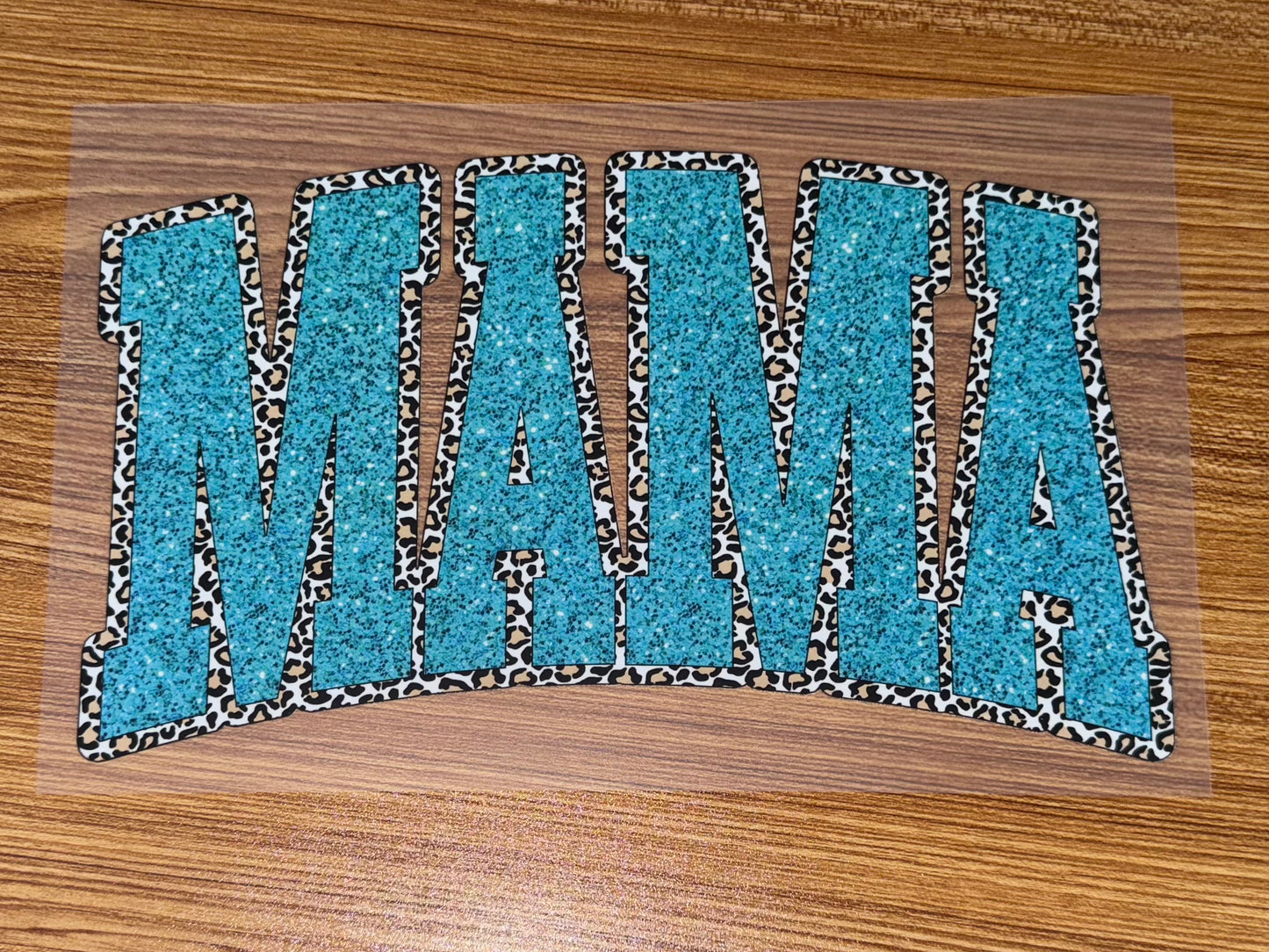 MAMA BLUE GLITTER WITH LEOPARD PRINT