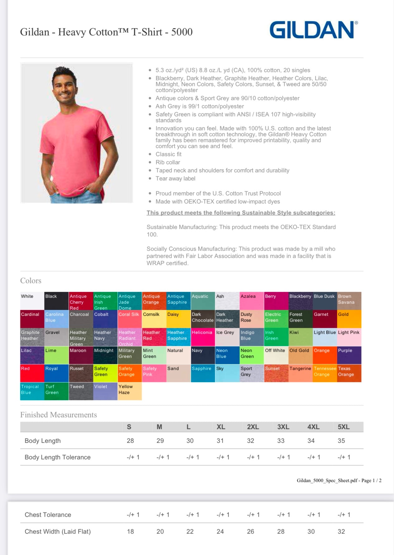 5X GRAPHITE HEATHER GILDAN - HEAVY COTTON T-SHIRT 5000