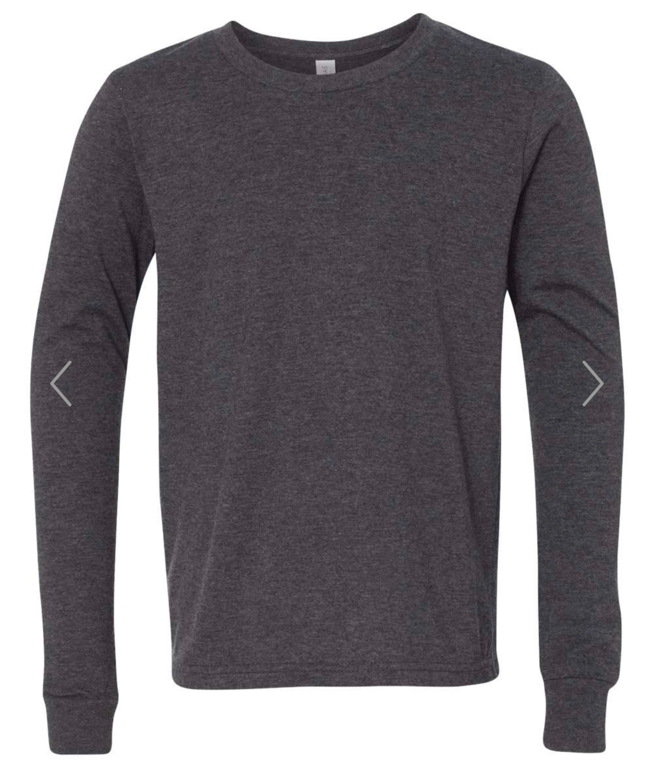 YOUTH LARGE DARK GREY HEATHER BELLA + CANVAS - YOUTH HEATHER CVC LONG SLEEVE TEE - 3501YCVC