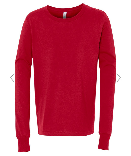 YOUTH MEDIUM RED BELLA + CANVAS - YOUTH JERSEY LONG SLEEVE TEE - 3501Y