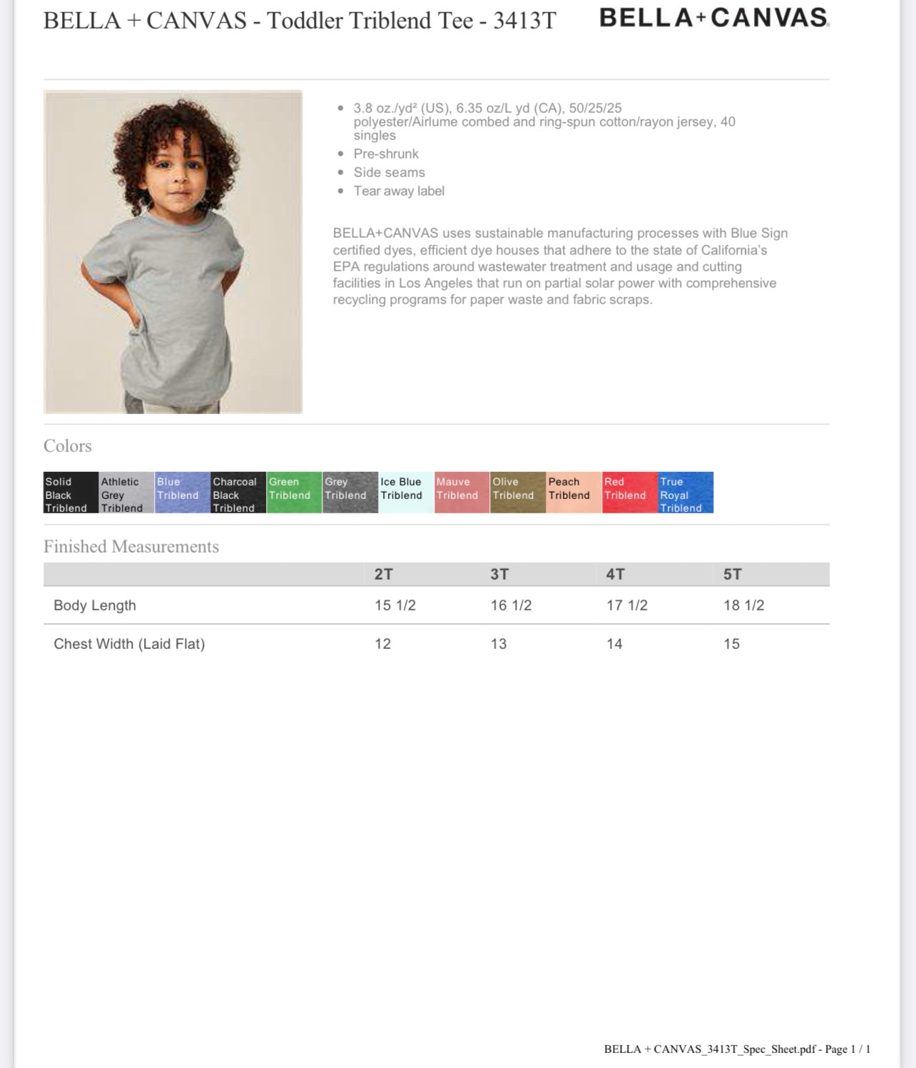 4T GREEN TRIBLEND BELLA + CANVAS - TODDLER TRIBLEND TEE - 3413T