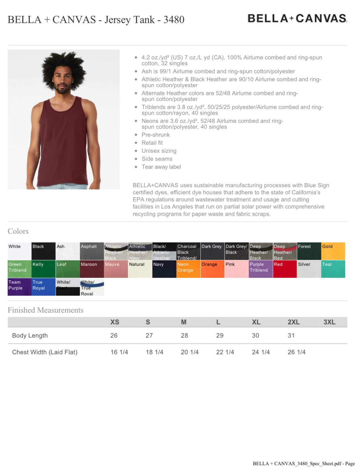 XL RED BELLA+CANVAS JERSEY TANK - 3480