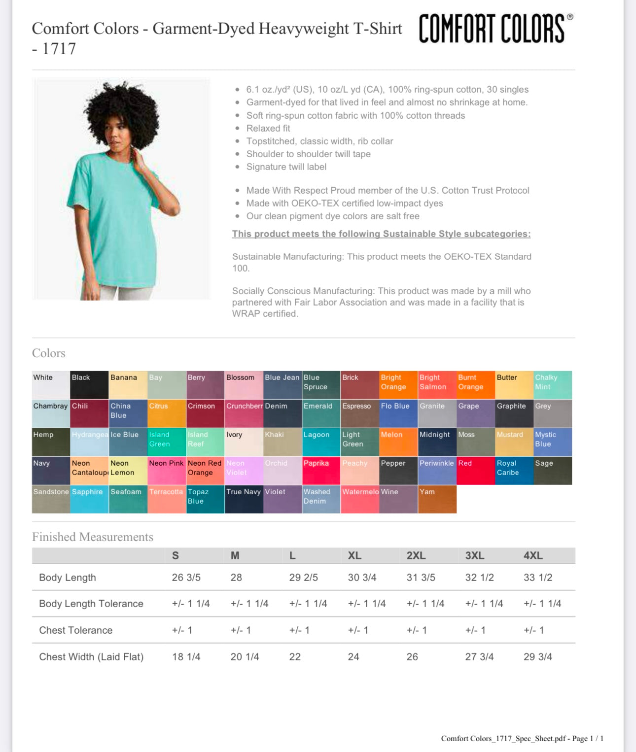 MEDIUM BUTTER COMFORT COLORS - GARMENT-DYED HEAVYWEIGHT T-SHIRT - 1717