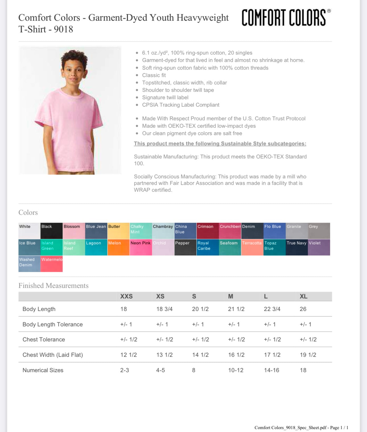 YOUTH SMALL FLO BLUE COMFORT COLORS - GARMENT-DYED YOUTH HEAVYWEIGHT T-SHIRT - 9018