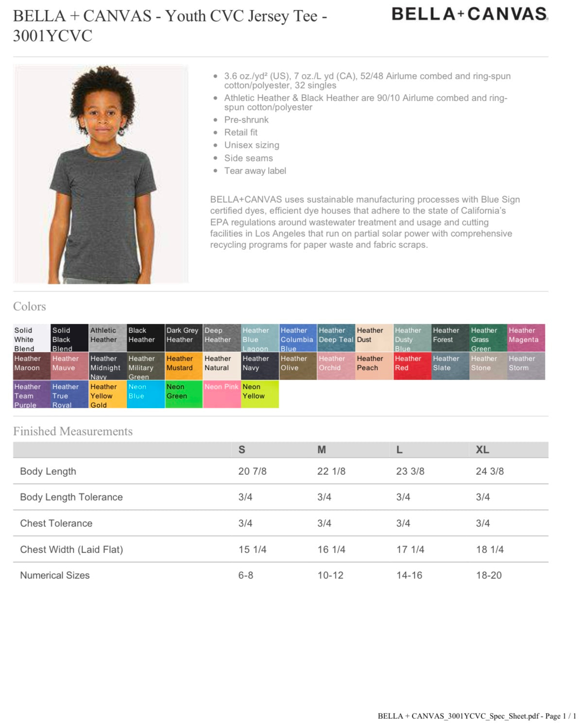 YOUTH LARGE NEON BLUE BELLA + CANVAS-YOUTH CVC JERSEY TEE-3001YCVC