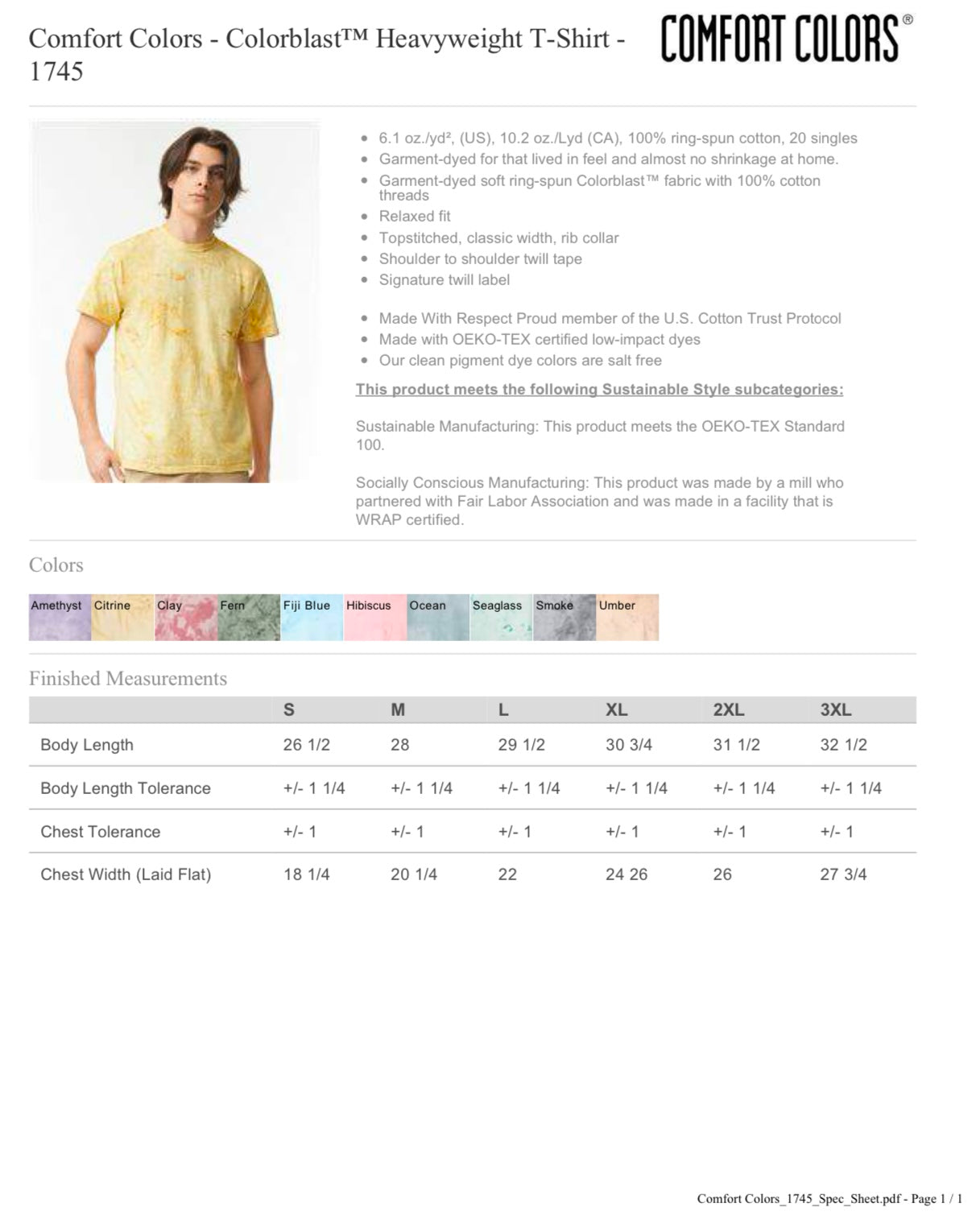 XL HIBISCUS COMFORT COLORS - COLORBLAST HEAVYWEIGHT T-SHIRT - 1745