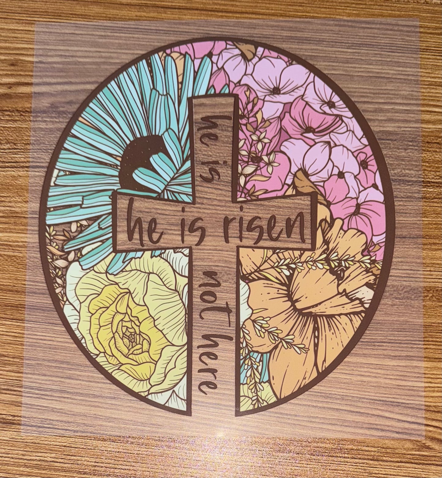 HE IS RISEN CIRCLE FLORAL CROSS PRINT