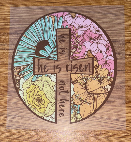 HE IS RISEN CIRCLE FLORAL CROSS PRINT