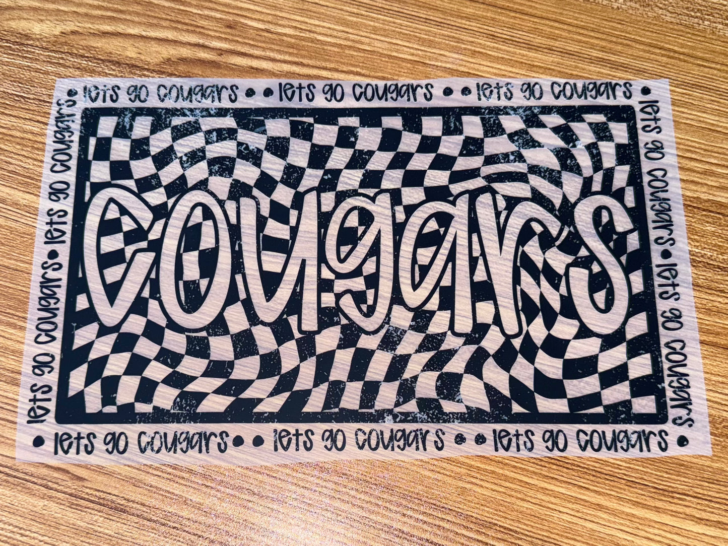 LETS GO COUGARS DISTRESSED BLACK CHECKERED PRINT