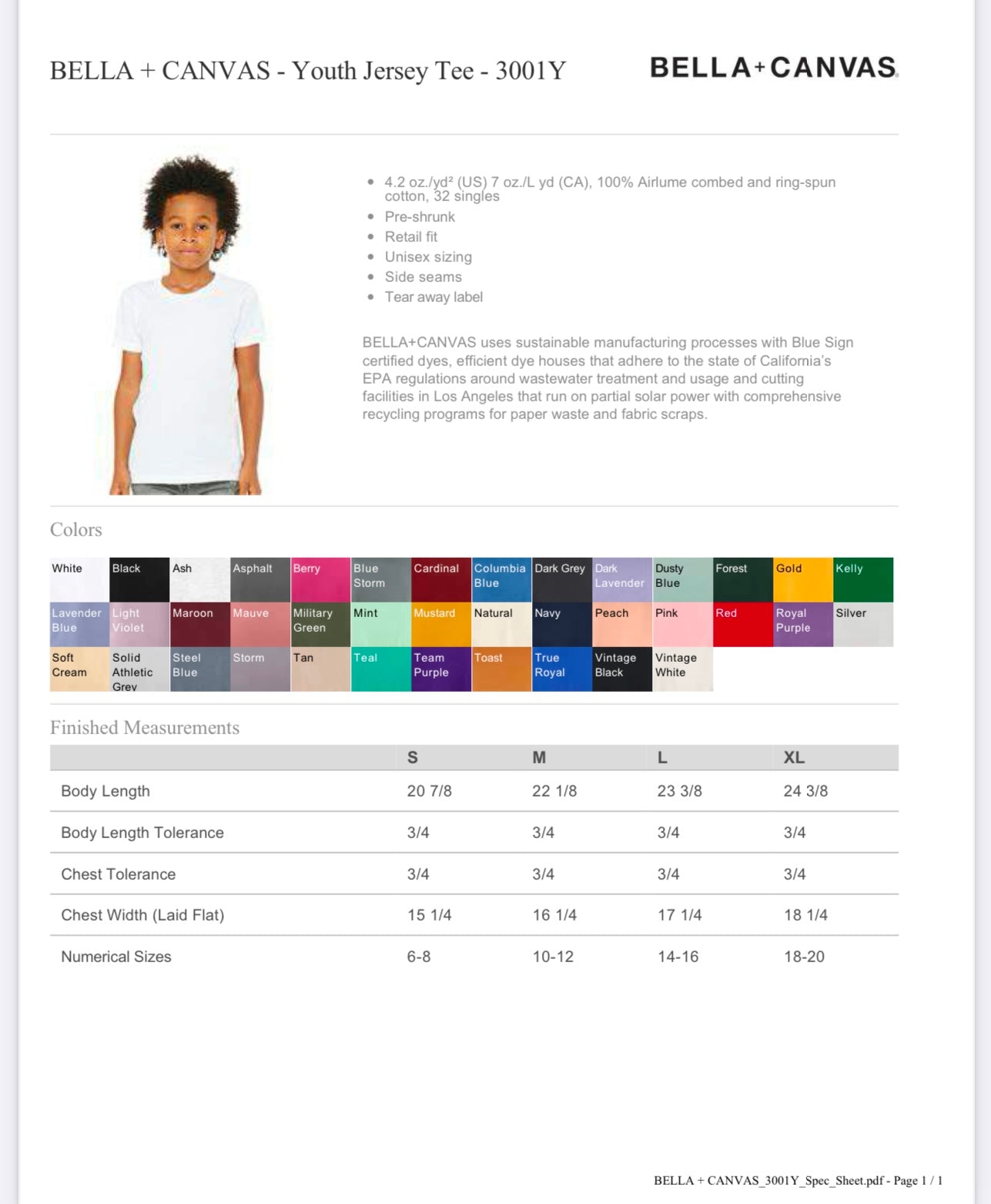 YOUTH XL NATURAL BELLA + CANVAS-YOUTH JERSEY TEE-3001Y