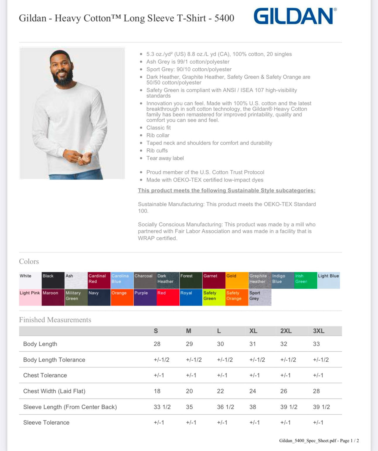 3X GRAPHITE HEATHER GILDAN HEAVY COTTON LONG SLEEVE T-SHIRT - 5400