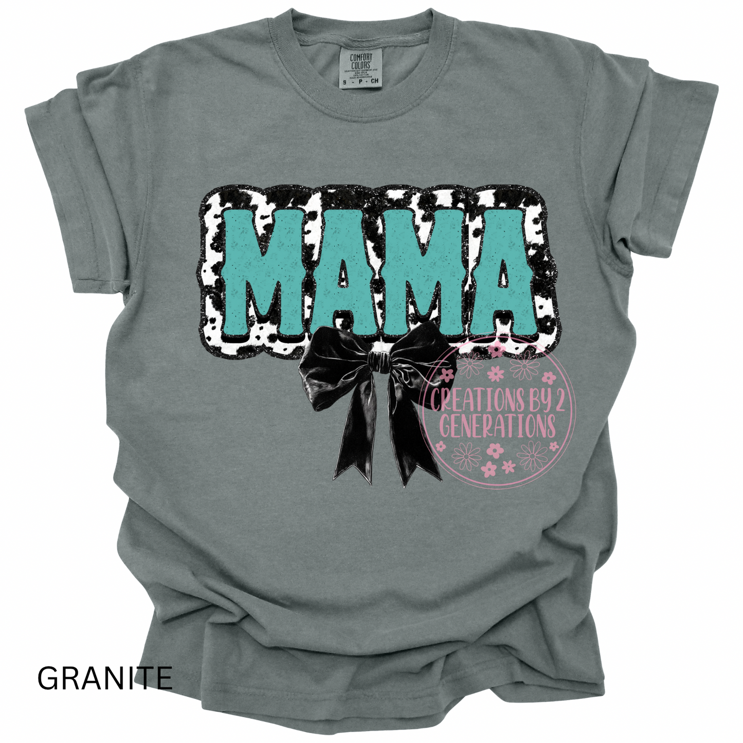 TEAL MAMA COW PRINT WITH BLACK BOW