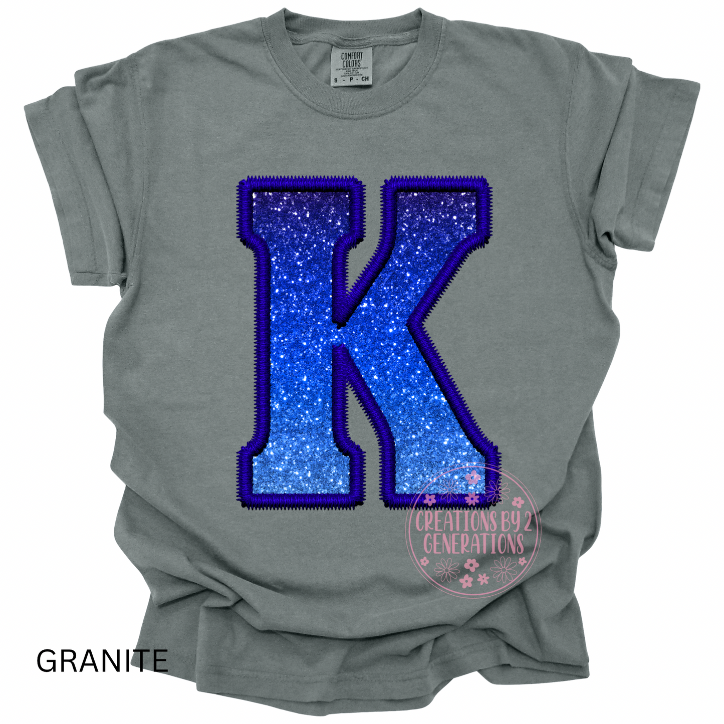 K BLUE FAUX GLITTER EMBROIDERY PRINT