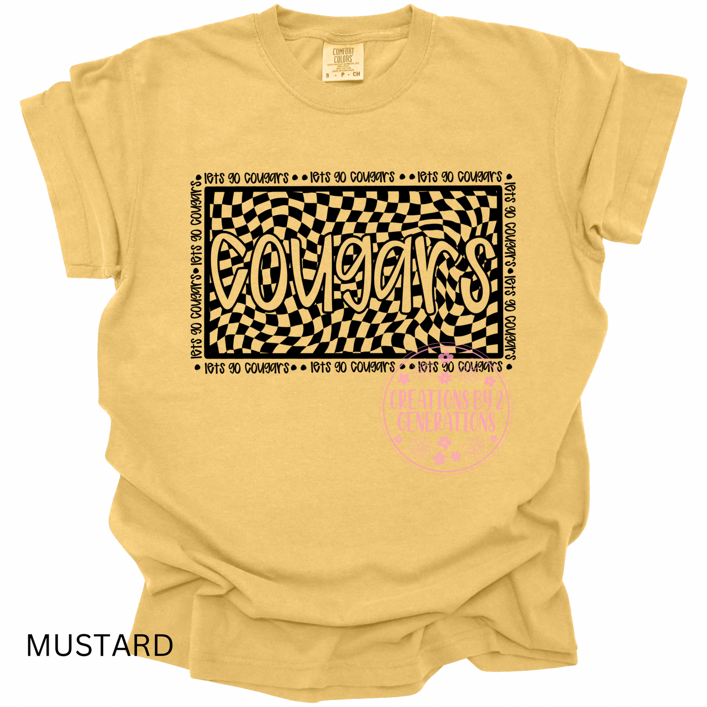 LETS GO COUGARS NON DISTRESSED BLACK CHECKERED PRINT