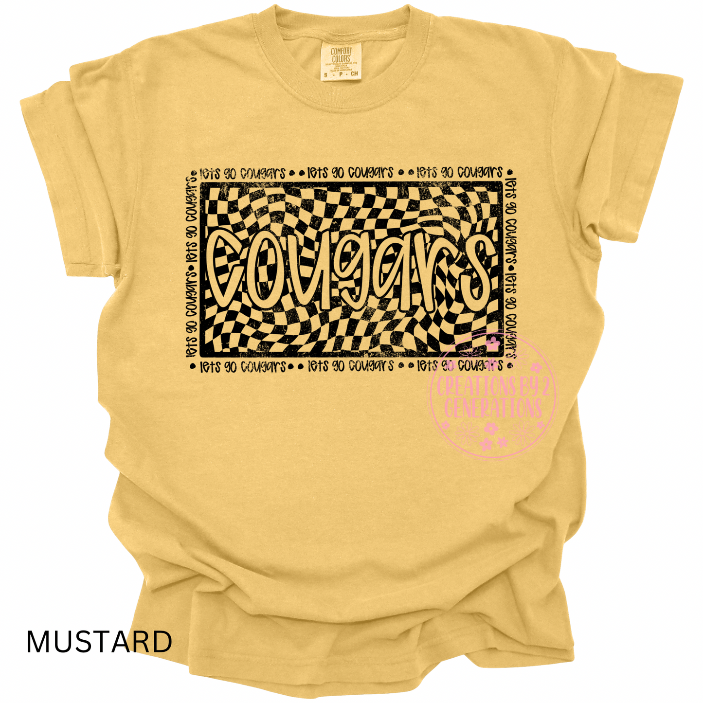LETS GO COUGARS DISTRESSED BLACK CHECKERED PRINT