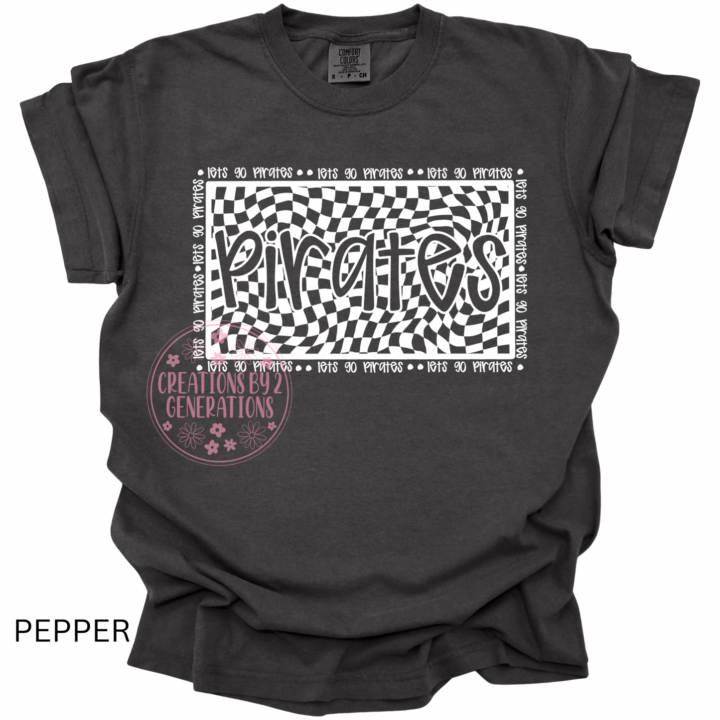 LETS GO PIRATES WHITE NON DISTRESSED ADULT CHECKERED PRINT