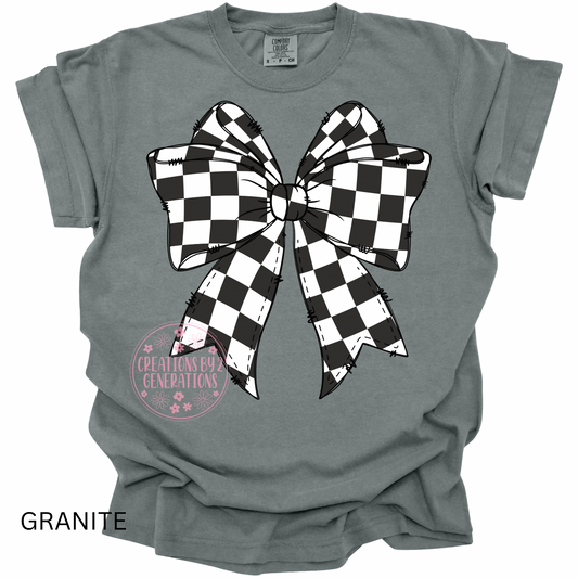 BLACK & WHITE CHECKERED BOW PRINT
