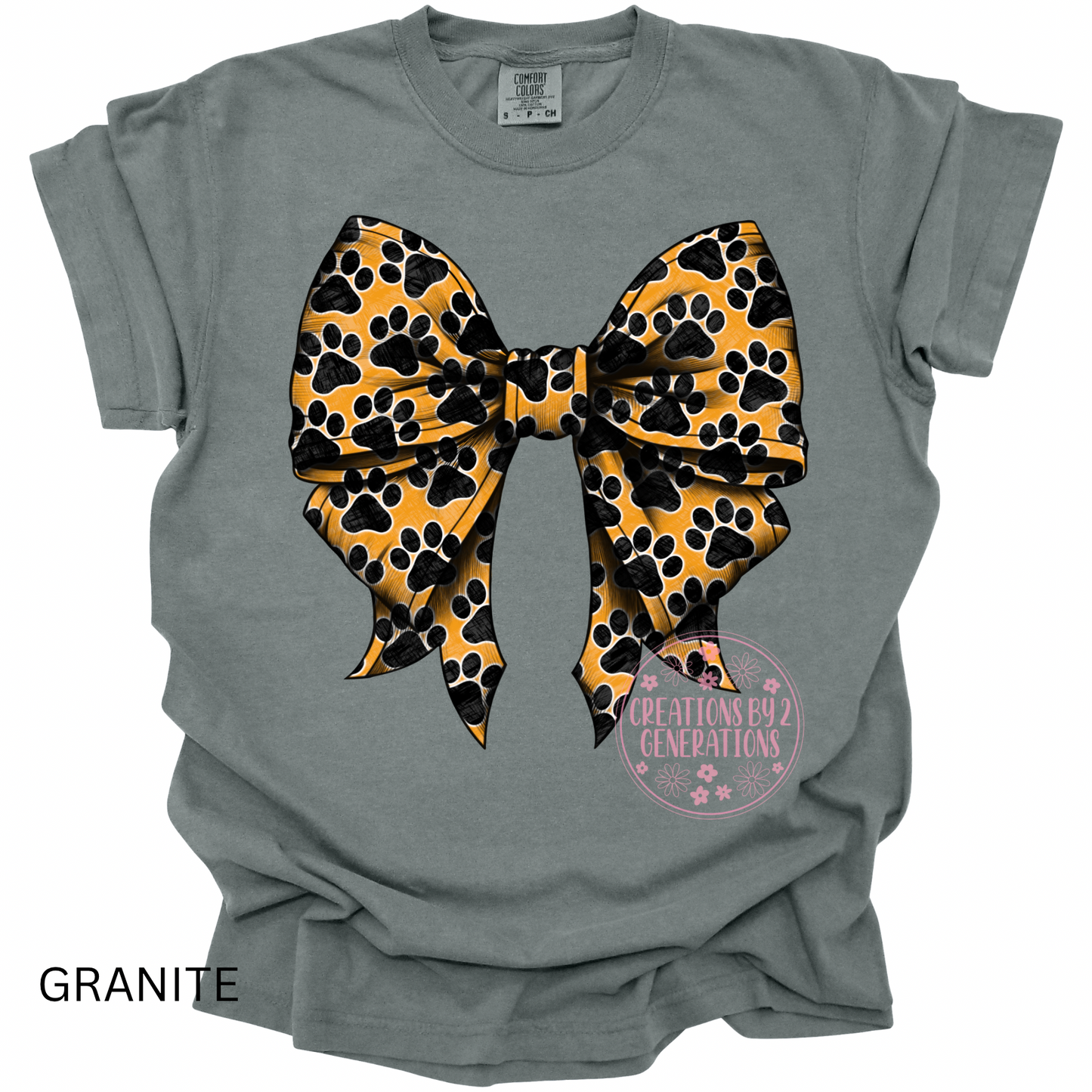 GOLD BOW WITH BLACK PAWS PRINT