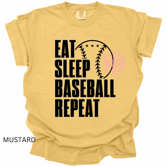 EAT SLEEP BASEBALL REPEAT BLACK PRINT