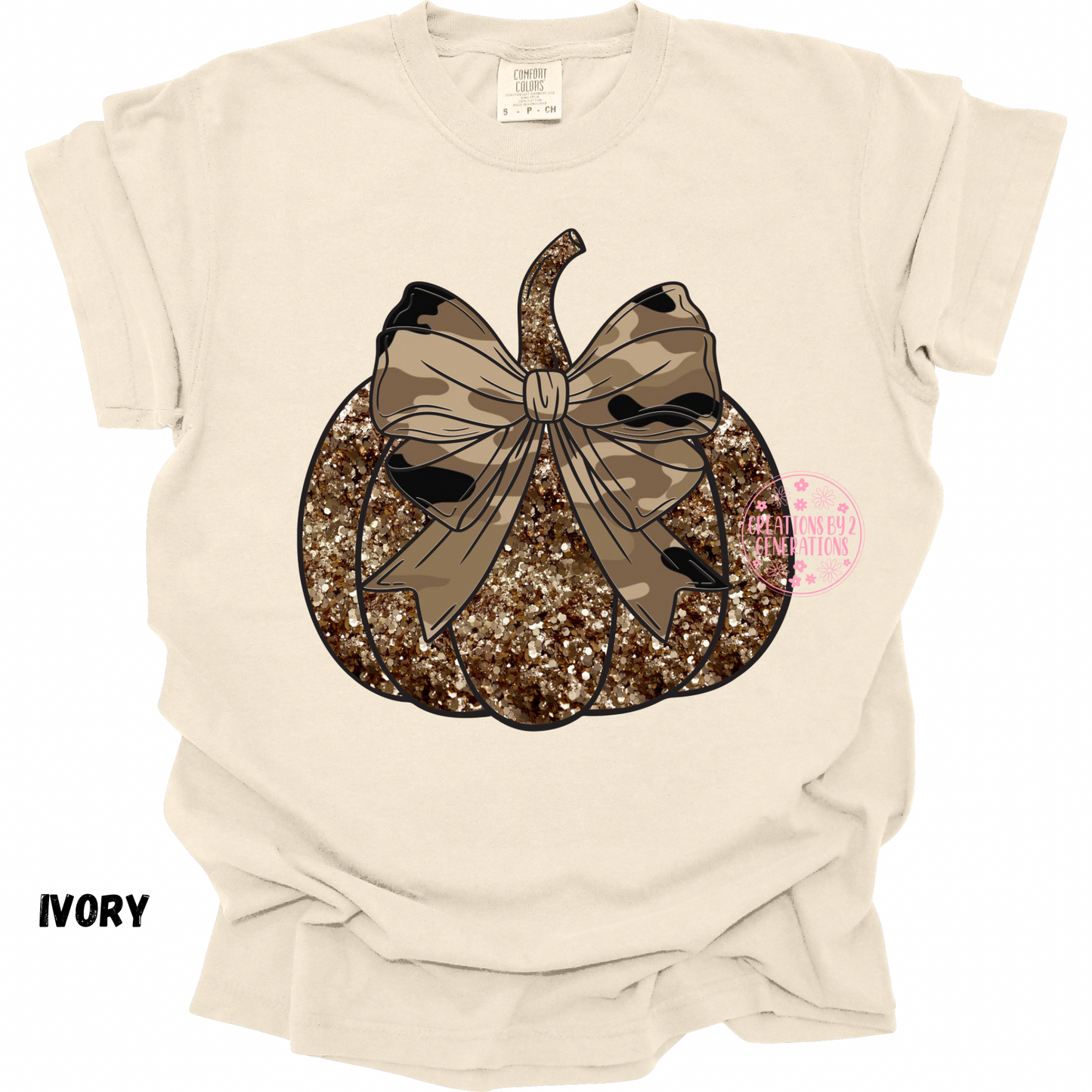 FAUX SEQUINS PUMPKIN WITH CAMO BOW PRINT