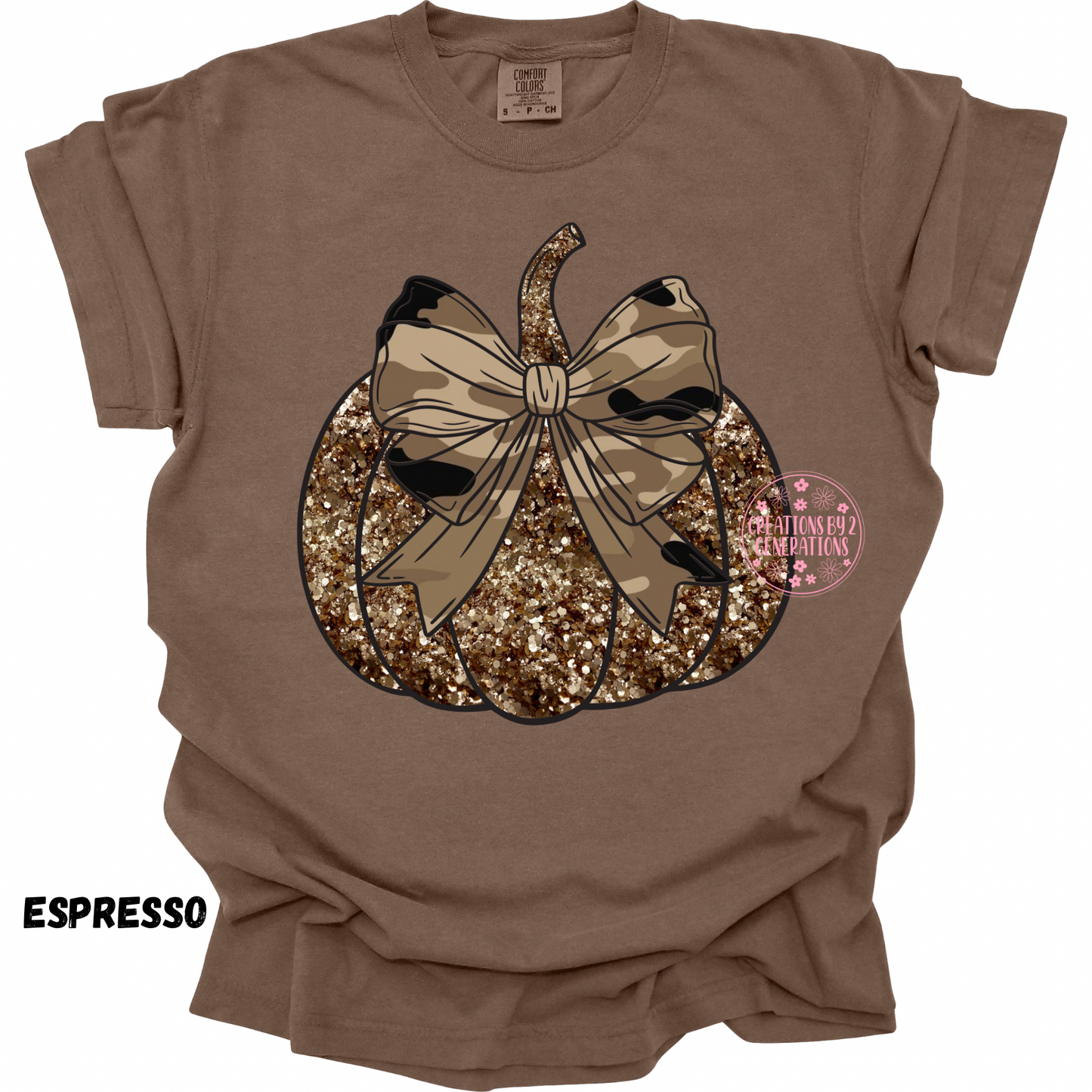 FAUX SEQUINS PUMPKIN WITH CAMO BOW PRINT