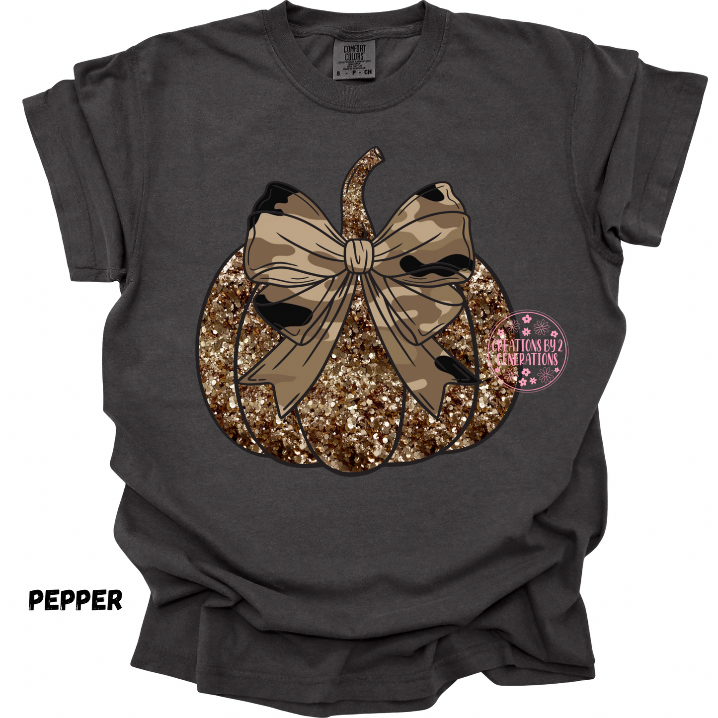 FAUX SEQUINS PUMPKIN WITH CAMO BOW PRINT