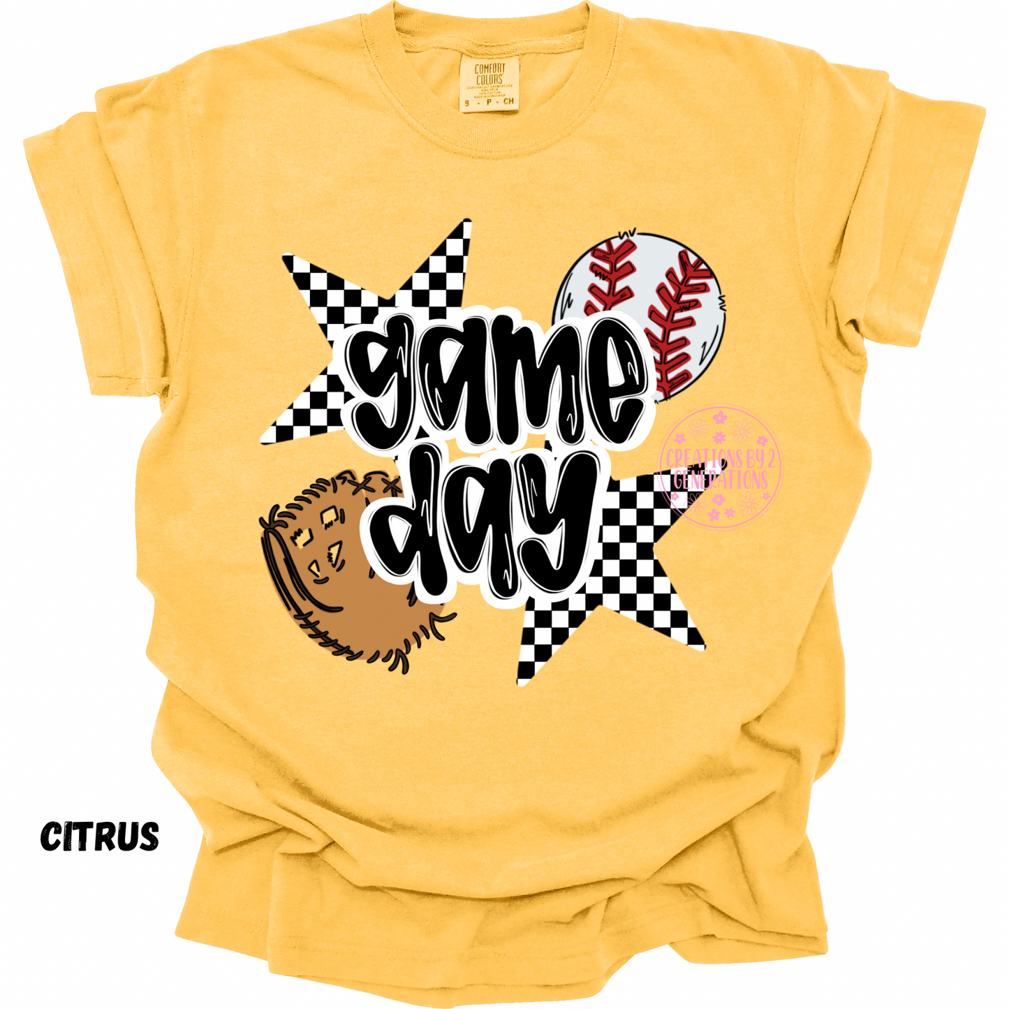GAME DAY BASEBALL WITH BLACK/WHITE CHECKERED STARS PRINT (YOUTH)