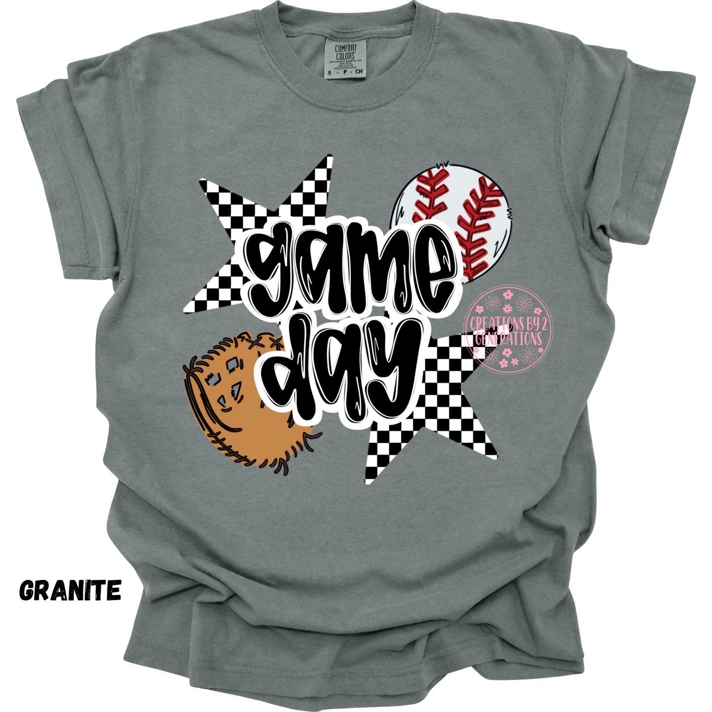 GAME DAY BASEBALL WITH BLACK/WHITE CHECKERED STARS PRINT (YOUTH)