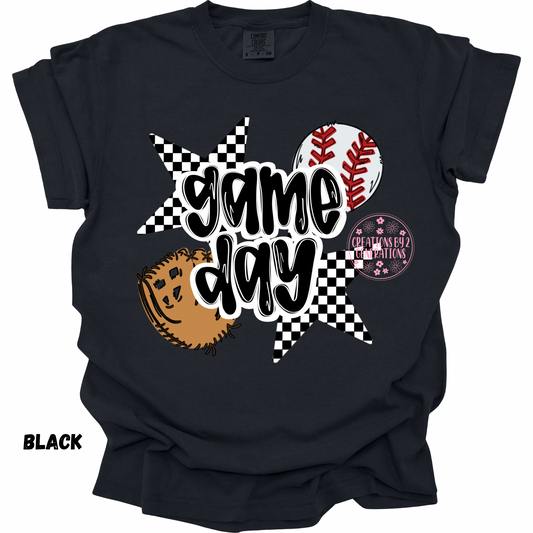 GAME DAY BASEBALL WITH BLACK/WHITE CHECKERED STARS PRINT (YOUTH)