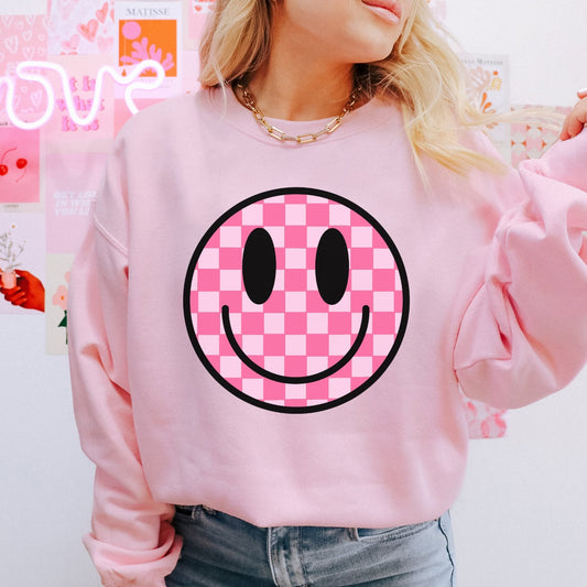 SMILEY FACE CHECKERED DARK PINK & LIGHT PINK PRINT