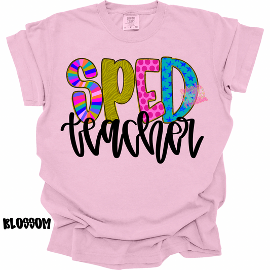 SPED TEACHER COLORFUL PATTERNS BLACK CURSIVE PREORDER