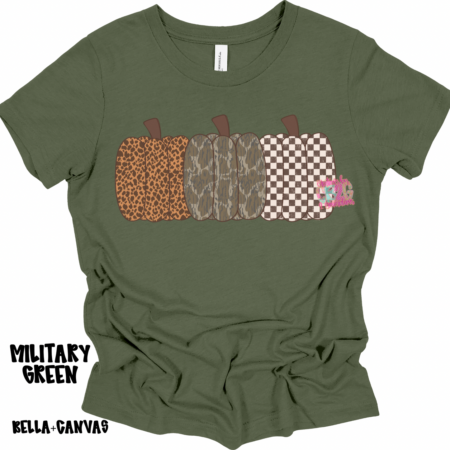 3 PATTERNED PUMPKINS CAMO/CHECKERED BELLA+CANVAS PREORDER
