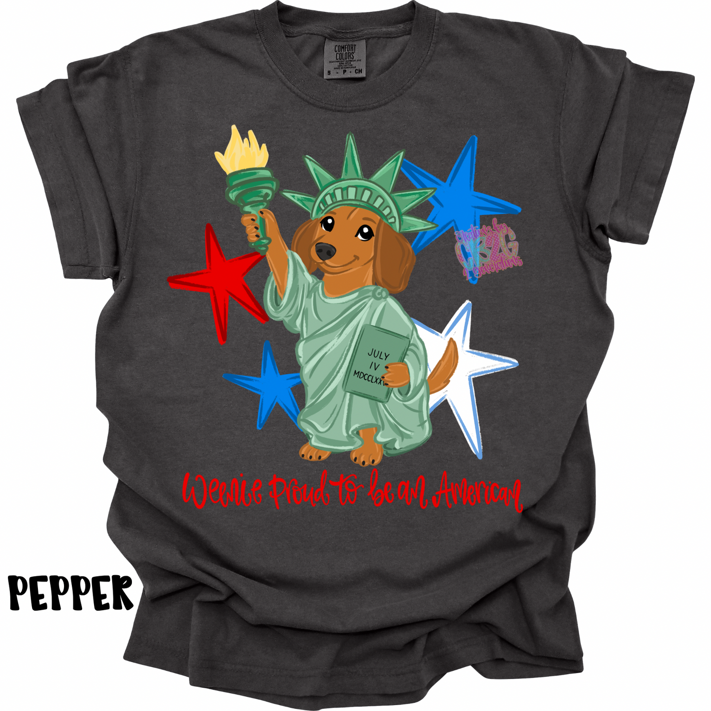 WEENIE PROUD TO BE AN AMERICAN WITH WORDS PREORDER