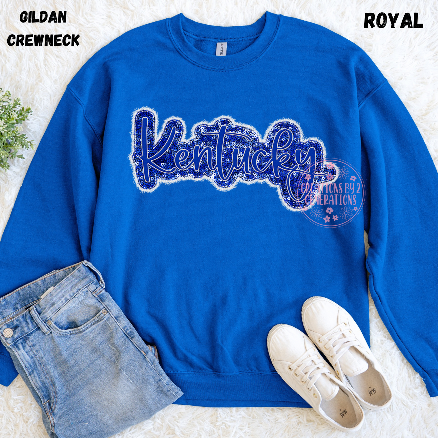 KENTUCKY CURSIVE FAUX EMBROIDERY/SEQUINS PRINT