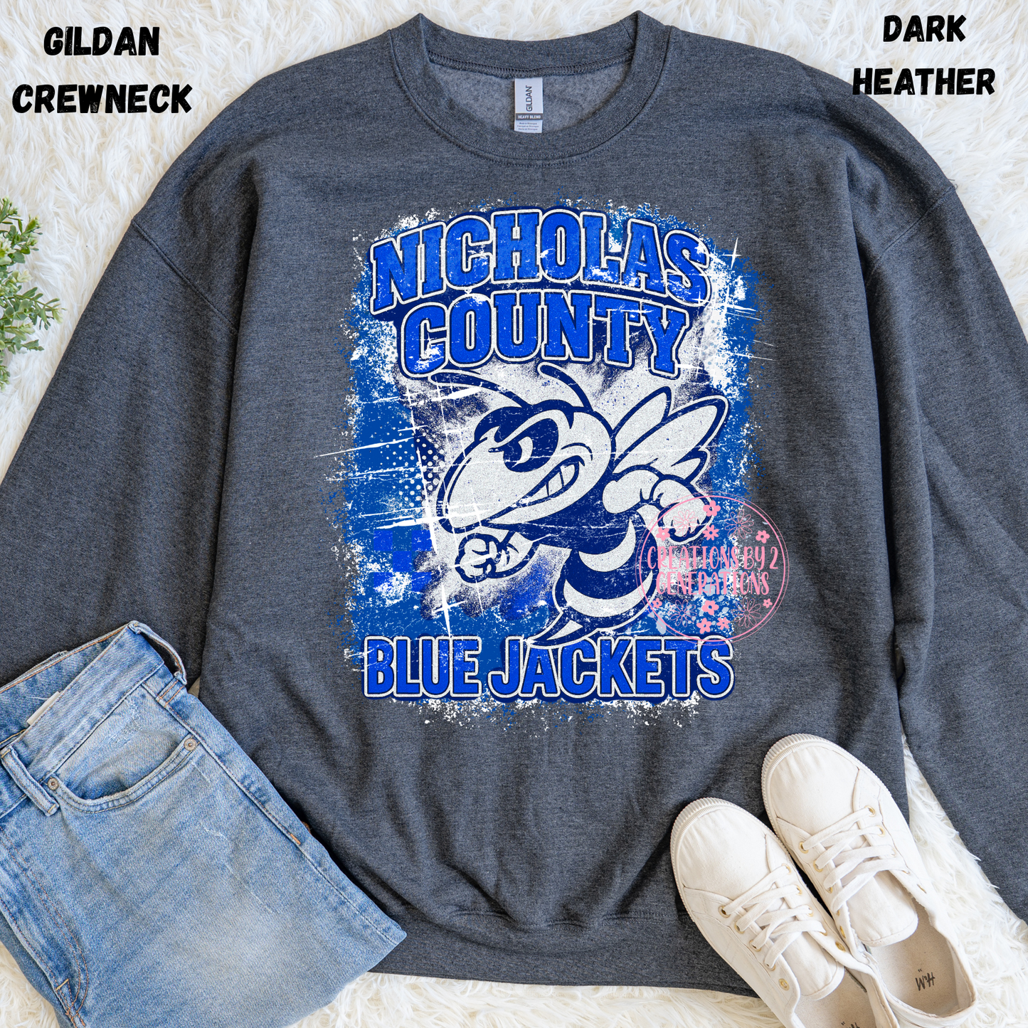 NICHOLAS COUNTY BLUE JACKETS GRUNGE SWEATSHIRT PREORDER (YOUTH)