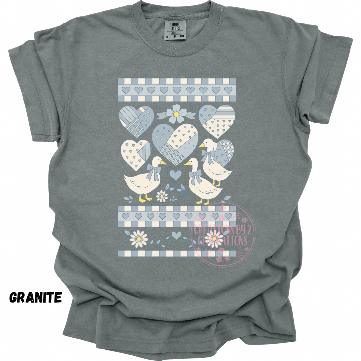 GEESE WITH HEARTS AND FLOWERS