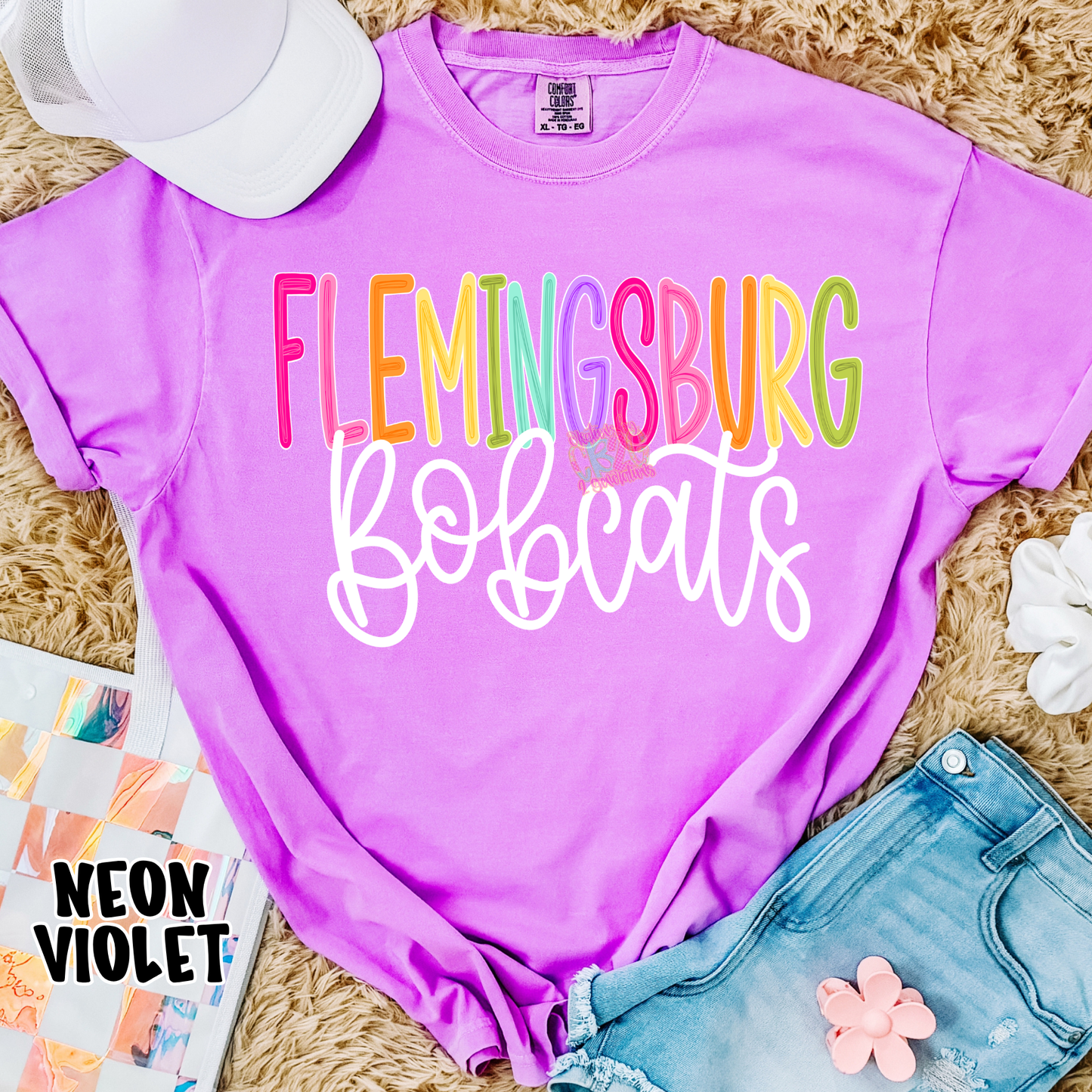 FLEMINGSBURG BOBCATS COLOR POP WITH WHITE CURSIVE PREORDER