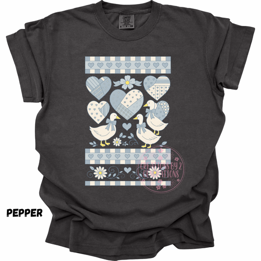 GEESE WITH HEARTS AND FLOWERS