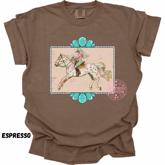 COWGIRL WITH WHITE HORSE & TURQUOISE PREORDER