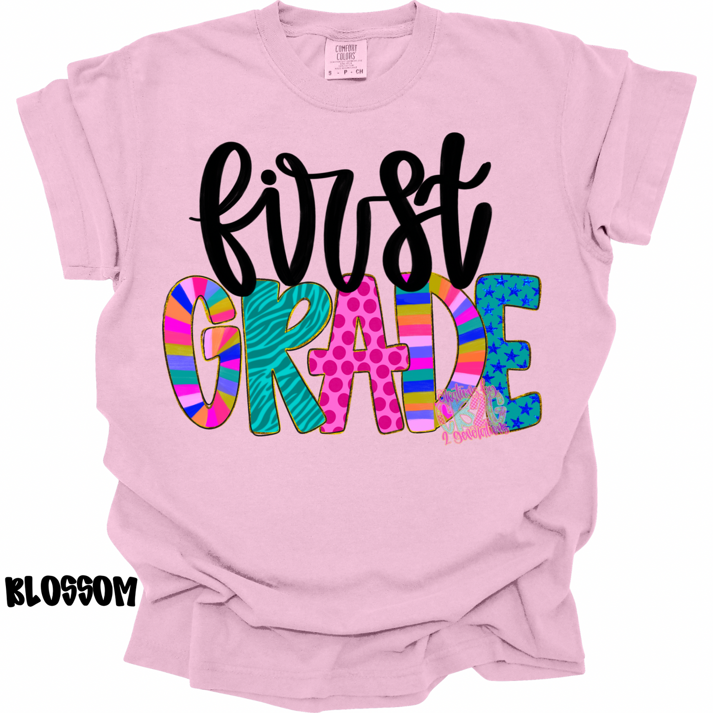 FIRST GRADE COLORFUL PATTERNS BLACK CURSIVE PREORDER (YOUTH)