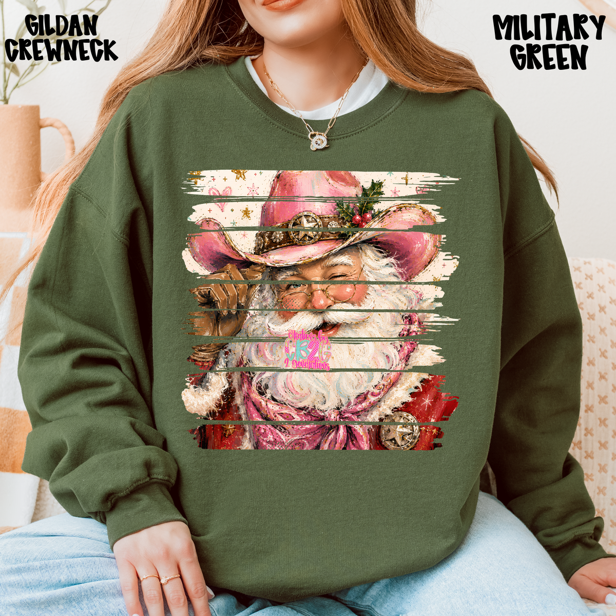 WESTERN PINK SANTA PAINT STROKE SWEATSHIRT PREORDER