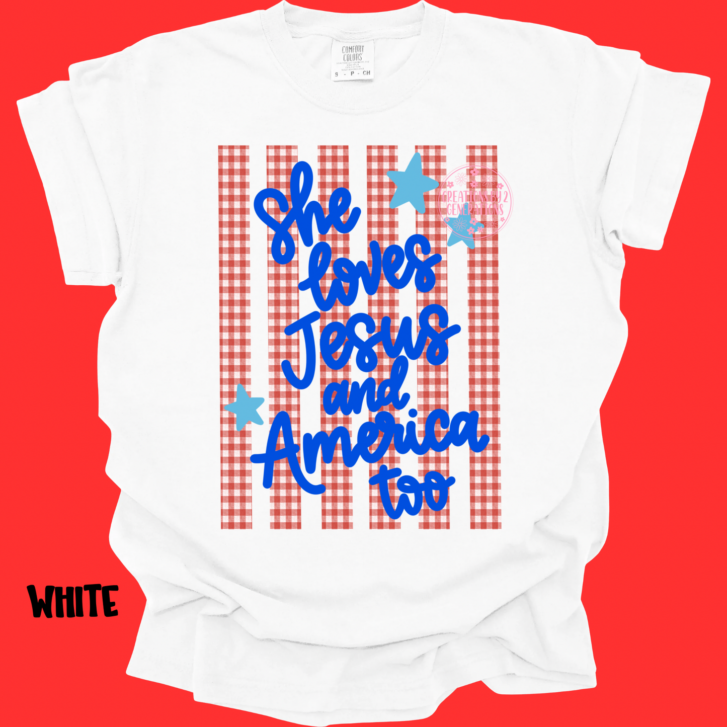 SHE LOVES JESUS AND AMERICA TOO BLUE WORDS PREORDER (YOUTH)